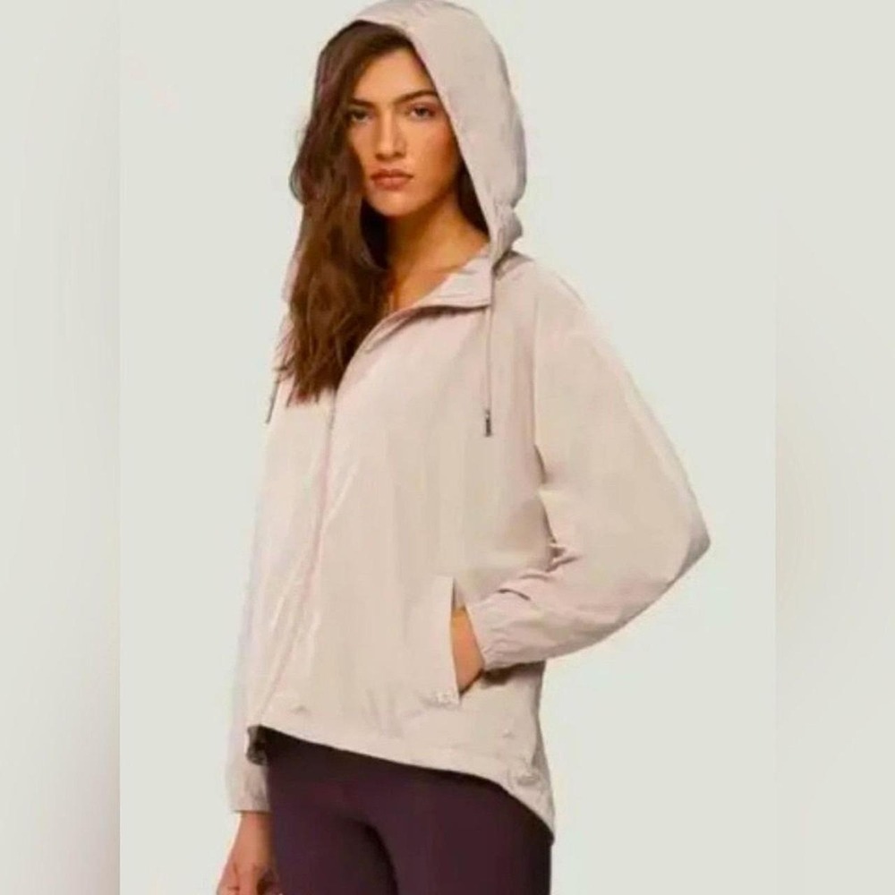 Soia & Kyo Womens Rose Beige Hooded Windbreaker Jacket Full Zip L/XL Gorpcore